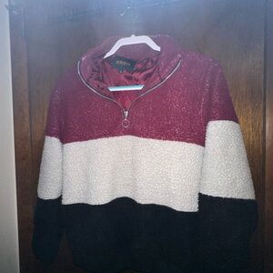 Ambiance Maroon, White, and Black Cowl Neck Sweater